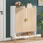 NNETMLT 7-Tier Shoe Storage Cabinet with Adjustable Shelves Wood and Gold - Furniture > Living Room > Shoe Storage