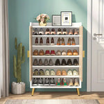 NNETMLT 7-Tier Shoe Storage Cabinet with Adjustable Shelves Wood and Gold - Furniture > Living Room > Shoe Storage