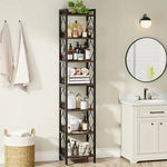 NNETMLT 78.7 Inch Extra Tall 7 Tier Skinny Bookcase Rustic Brown - Furniture > Living Room > Bookcases & Shelves