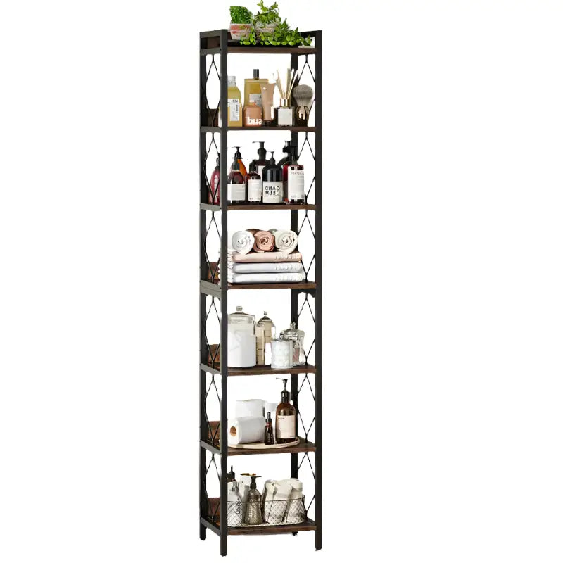 NNETMLT 78.7 Inch Extra Tall 7 Tier Skinny Bookcase Rustic Brown - Furniture > Living Room > Bookcases & Shelves