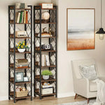 NNETMLT 78.7 Inch Extra Tall 7 Tier Skinny Bookcase Rustic Brown - Furniture > Living Room > Bookcases & Shelves