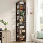 NNETMLT 78.7 Inch Extra Tall 7 Tier Skinny Bookcase Rustic Brown - Furniture > Living Room > Bookcases & Shelves