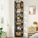NNETMLT 78.7 Inch Extra Tall 7 Tier Skinny Bookcase Rustic Brown - Furniture > Living Room > Bookcases & Shelves