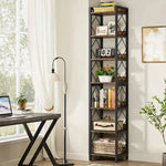 NNETMLT 78.7 Inch Extra Tall 7 Tier Skinny Bookcase Rustic Brown - Furniture > Living Room > Bookcases & Shelves