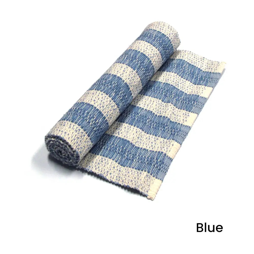 Noah Stripe Cotton Ribbed Table Runner 33 x 150 cm Blue - Home & Garden > Kitchenware
