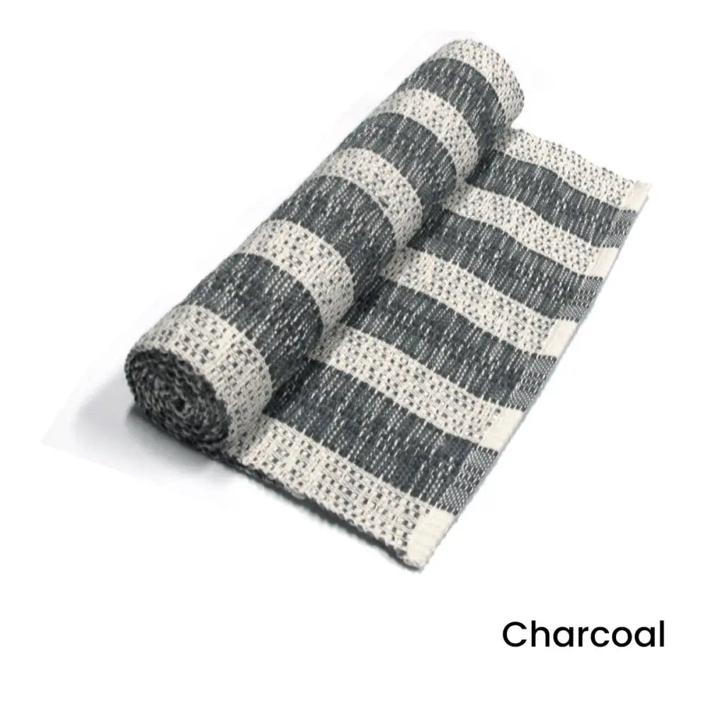 Noah Stripe Cotton Ribbed Table Runner 33 x 150 cm Charcoal - Home & Garden > Kitchenware