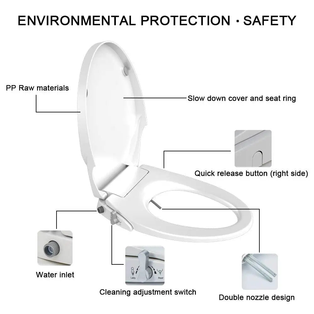 Non Electric Bidet Toilet Seat O Cover Bathroom Dual Nozzle Spray Water Wash - Home & Garden > Bathroom Accessories >