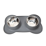 Non-Slip Stainless Steel Double Pet Bowl Set with Spill-Resistant Silicone Mat 45*27cm Grey - Pet Care > Dog Supplies >