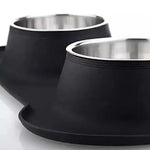Non-Slip Stainless Steel Double Pet Bowl Set with Spill-Resistant Silicone Mat 45*27cm Black - Pet Care > Dog Supplies