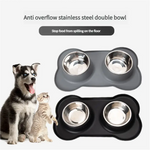Non-Slip Stainless Steel Double Pet Bowl Set with Spill-Resistant Silicone Mat 45*27cm Grey - Pet Care > Dog Supplies >