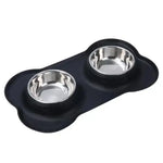Non-Slip Stainless Steel Double Pet Bowl Set with Spill-Resistant Silicone Mat 45*27cm Black - Pet Care > Dog Supplies