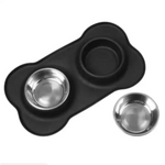 Non-Slip Stainless Steel Double Pet Bowl Set with Spill-Resistant Silicone Mat 45*27cm Black - Pet Care > Dog Supplies