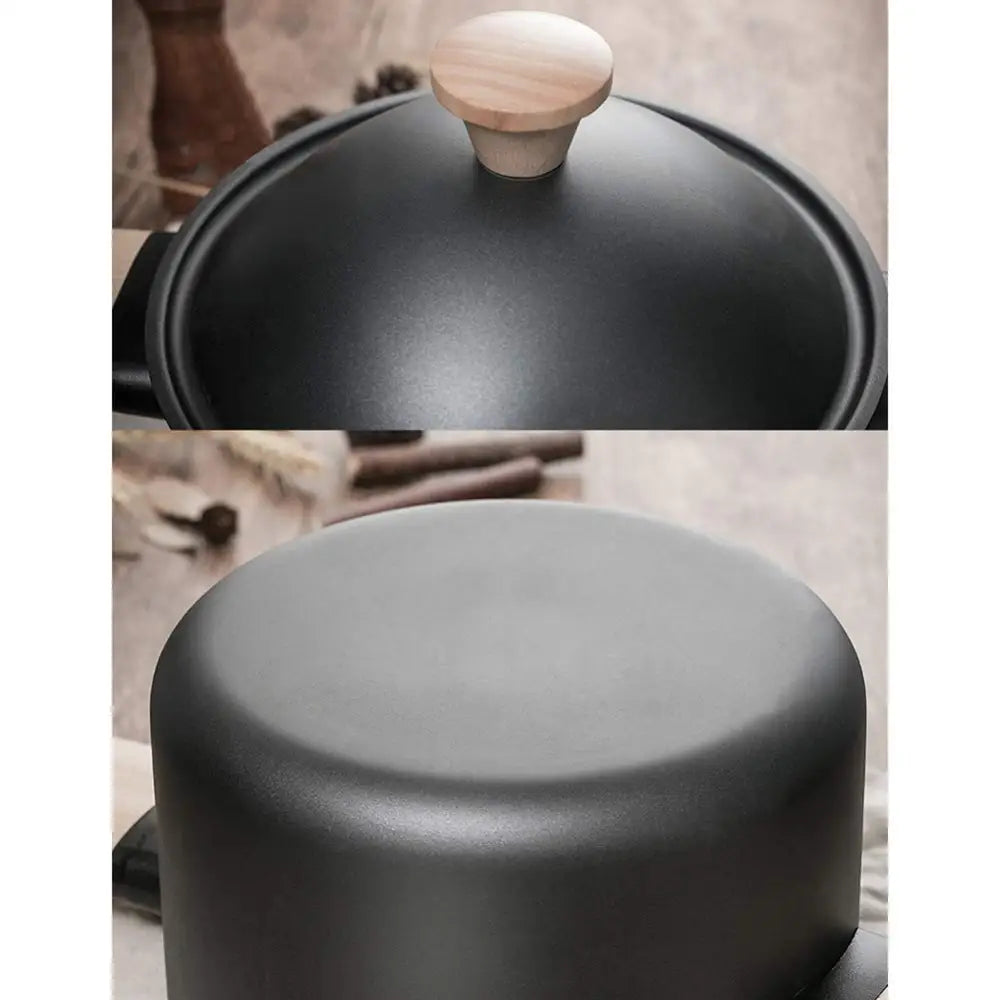 Non-stick Carbon Steel Dutch oven soup pot pan frying pan with lid wooden handle - Home & Garden > Kitchenware