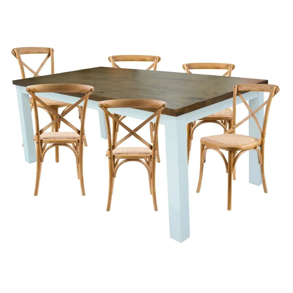 Norah 7pc Dining Set Table 180cm Solid Acacia Wood Oak Crossback Chair - Furniture > Dining