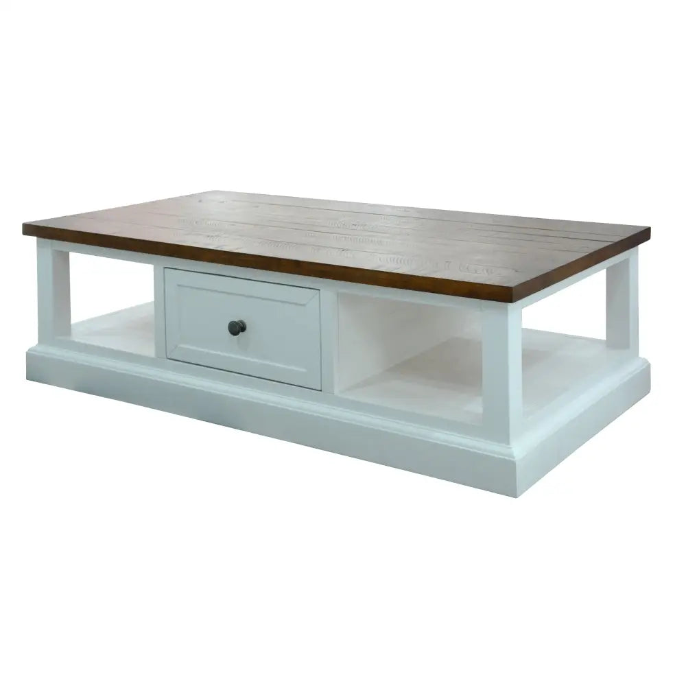 Norah Coffee Table 130cm 2 Drawer Solid Acacia Timber Wood - Furniture > Living Room
