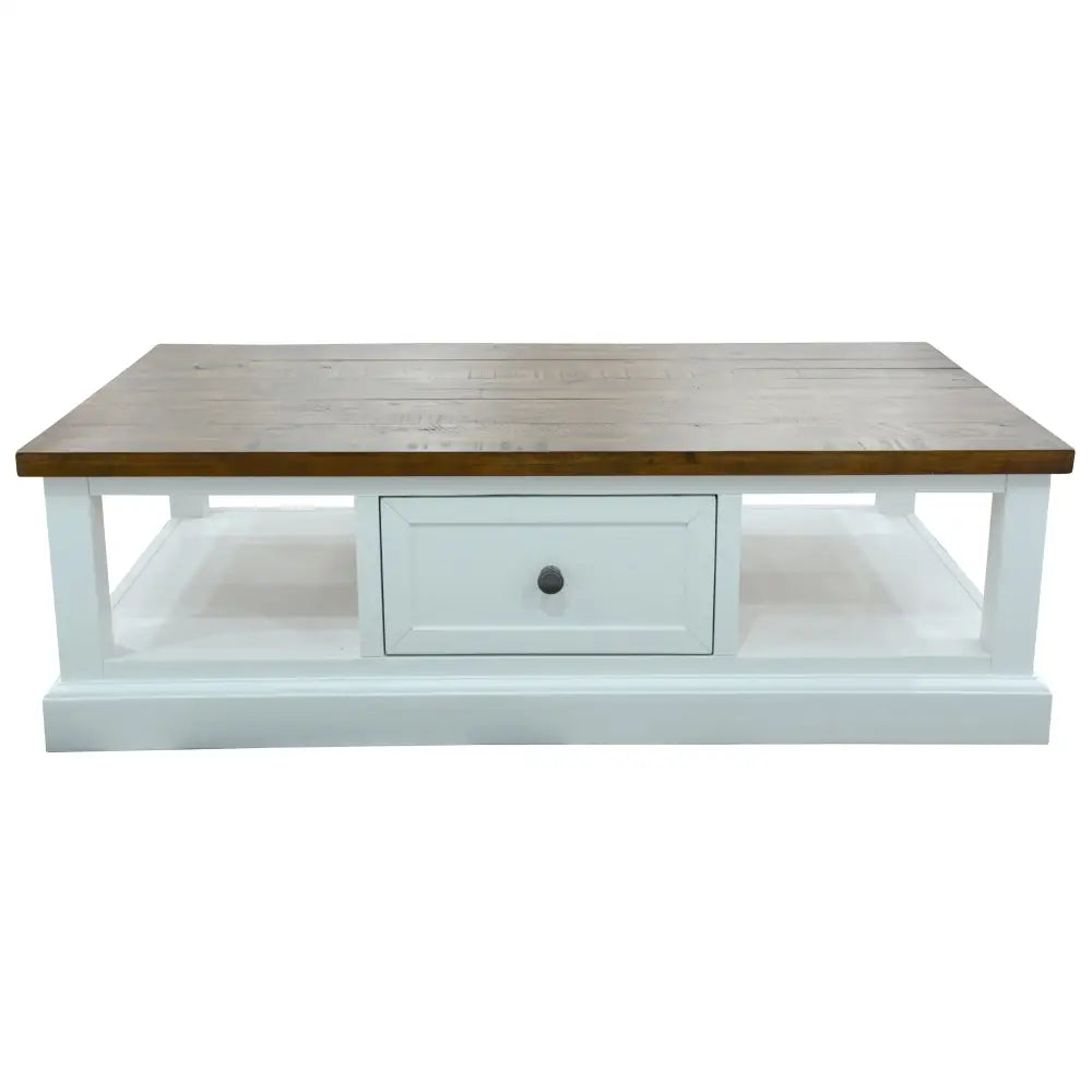Norah Coffee Table 130cm 2 Drawer Solid Acacia Timber Wood - Furniture > Living Room