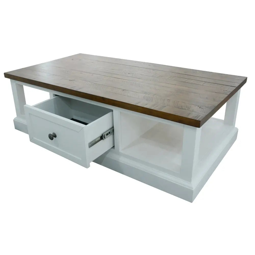 Norah Coffee Table 130cm 2 Drawer Solid Acacia Timber Wood - Furniture > Living Room