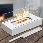 Not removable Portable Tabletop Bioethanol Fireplace - White Rectangular Design with Glass Shields - Home & Garden >