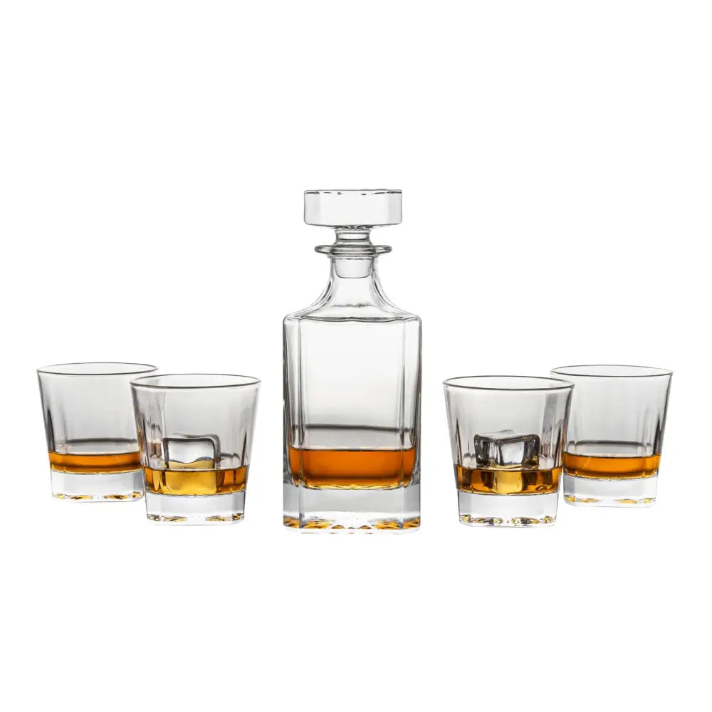 Novare Square Whiskey Decanter Bottle With 4 Whiskey Glasses Set - Home & Garden > Kitchenware