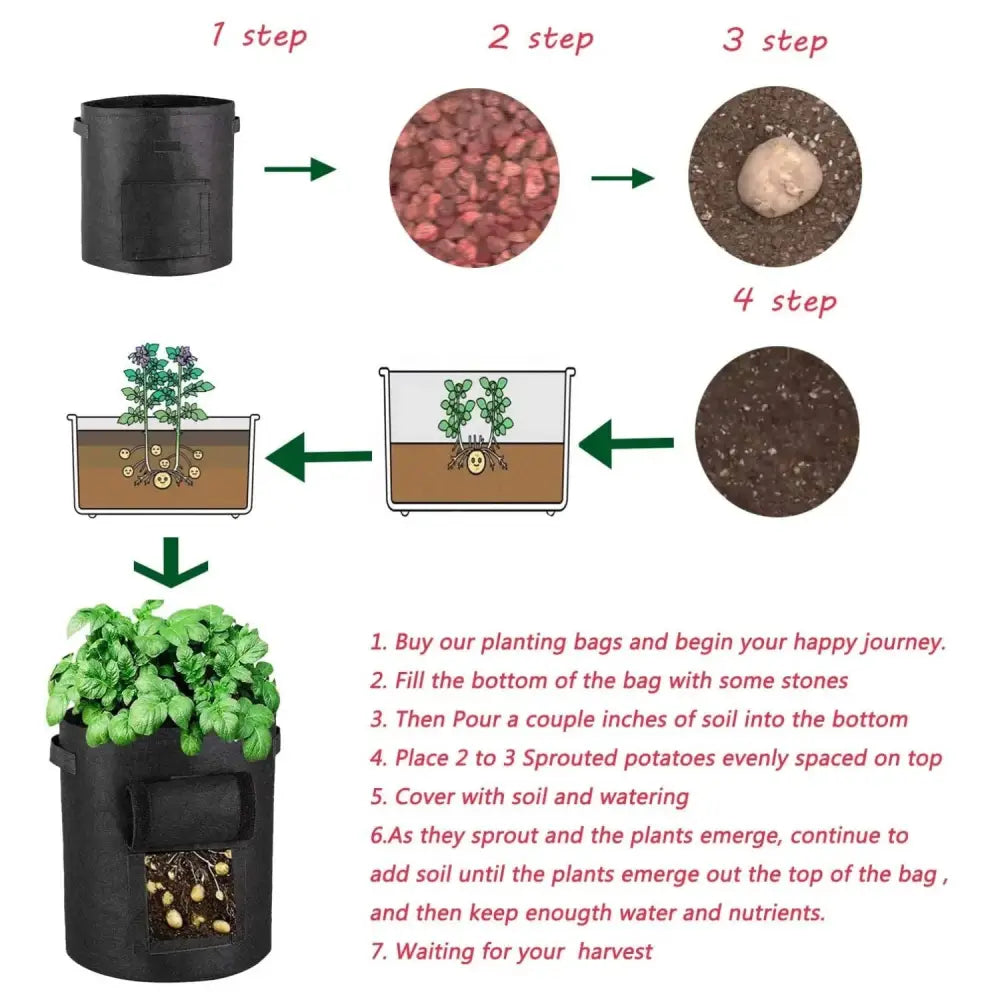 NOVEDEN 5 Packs 10 Gallon Plant Grow Bags with Window Flap (Brown) NE-PB-105-KJ - Home & Garden > Garden Beds