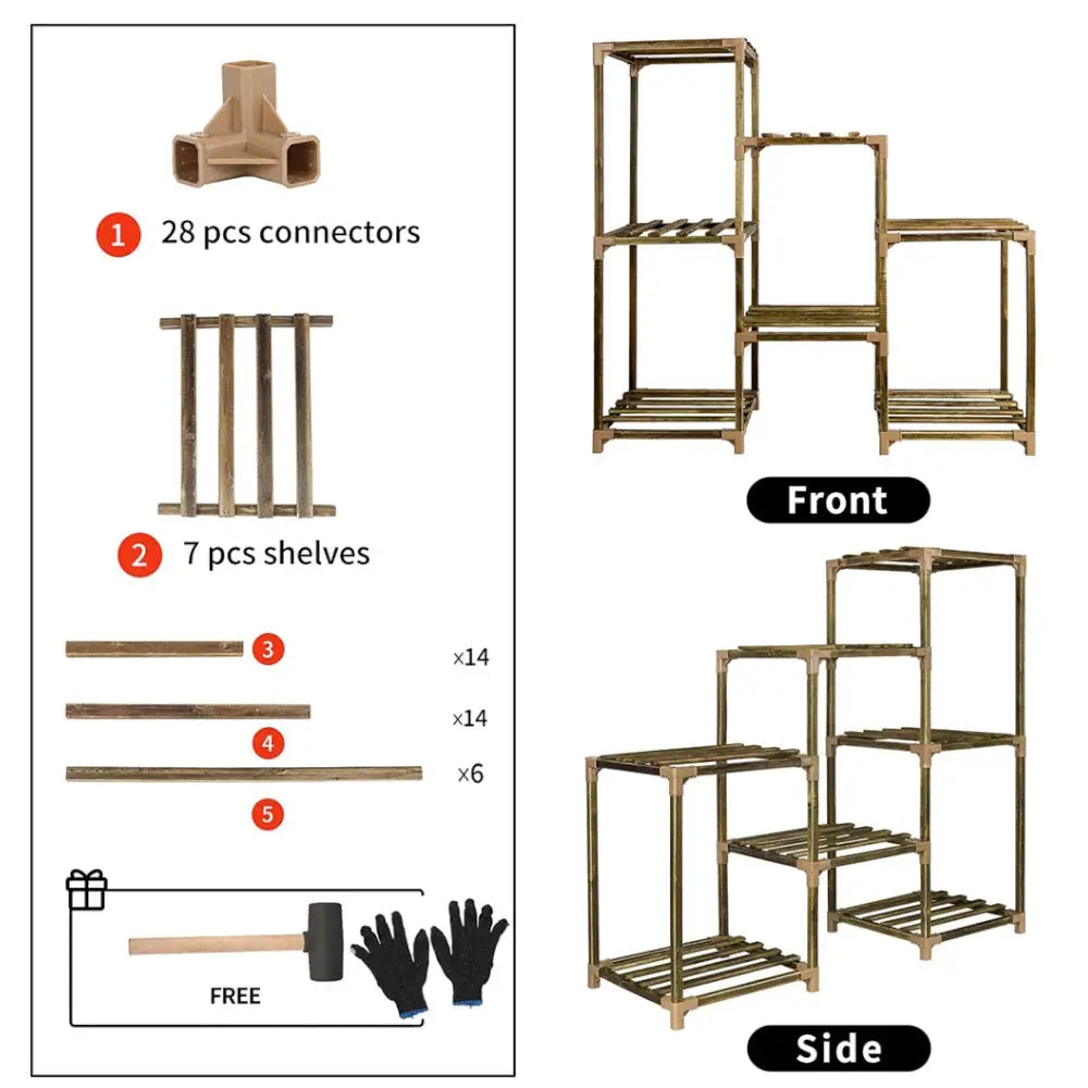 NOVEDEN Wood Plant Stand Indoor Outdoor (3 Tiers 7 Potted Ladder) NE-PS-100-YT - Home & Garden > Decor