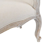 Oak Wood Linen Fabric Beige White Washed Finish Bench Chair - Furniture > Bar Stools & Chairs