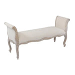 Oak Wood Linen Fabric Beige White Washed Finish Bench Chair - Furniture > Bar Stools & Chairs