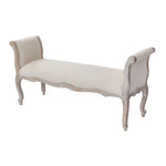 Oak Wood Linen Fabric Beige White Washed Finish Bench Chair - Furniture > Bar Stools & Chairs