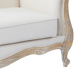Oak Wood White Washed Finish Rolled Armrest 2 Seater Sofa Linen Fabric - Furniture > Sofas