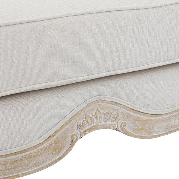 Oak Wood White Washed Finish Rolled Armrest 2 Seater Sofa Linen Fabric - Furniture > Sofas