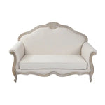 Oak Wood White Washed Finish Rolled Armrest 2 Seater Sofa Linen Fabric - Furniture > Sofas