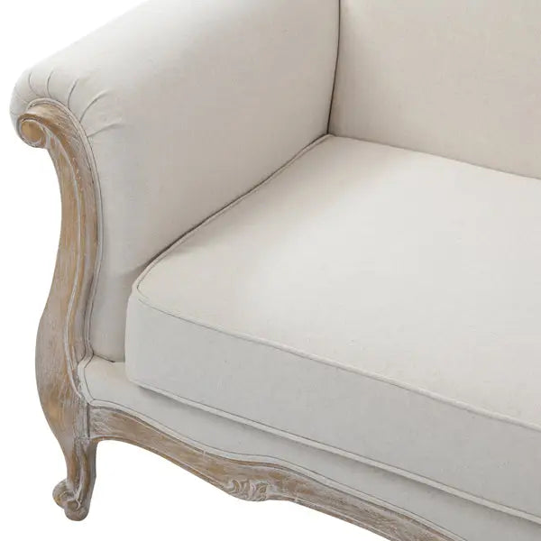 Oak Wood White Washed Finish Rolled Armrest 3 + 2 Seater Sofa Set Linen Fabric - Furniture > Sofas