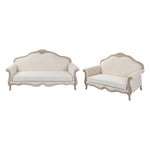 Oak Wood White Washed Finish Rolled Armrest 3 + 2 Seater Sofa Set Linen Fabric - Furniture > Sofas