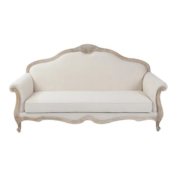 Oak Wood White Washed Finish Rolled Armrest 3 + 2 Seater Sofa Set Linen Fabric - Furniture > Sofas