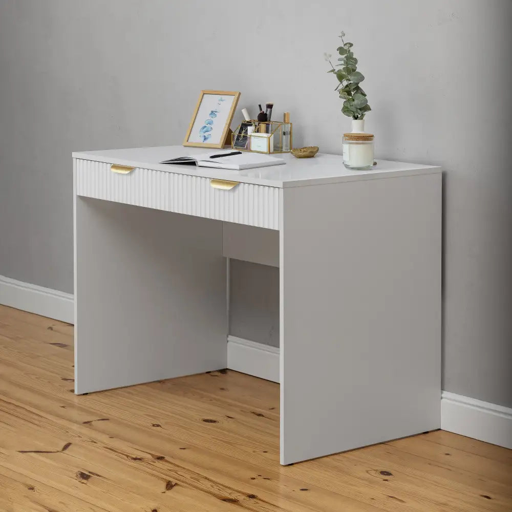 ODESSA DESK - WHITE - FLUTED - PULL BRASS - Furniture > Office > Desks