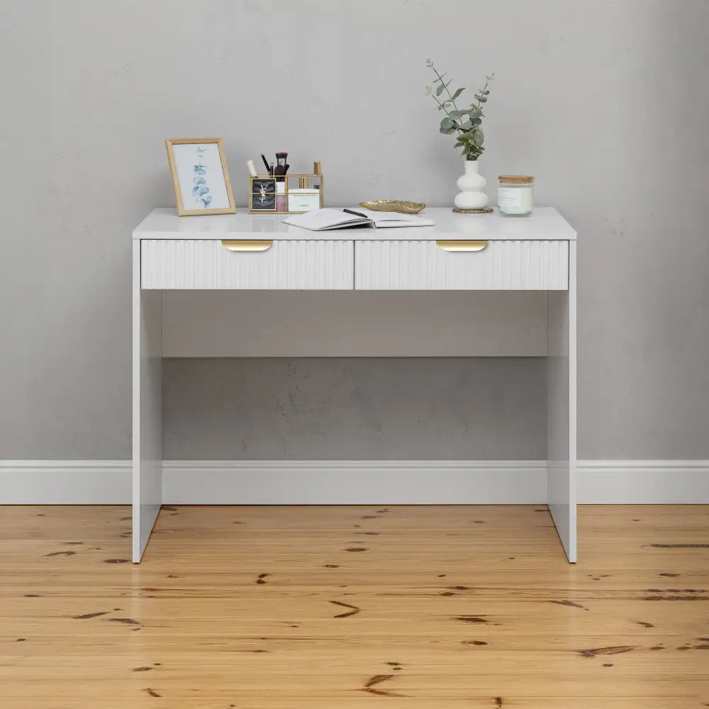 ODESSA DESK - WHITE - FLUTED - PULL BRASS - Furniture > Office > Desks