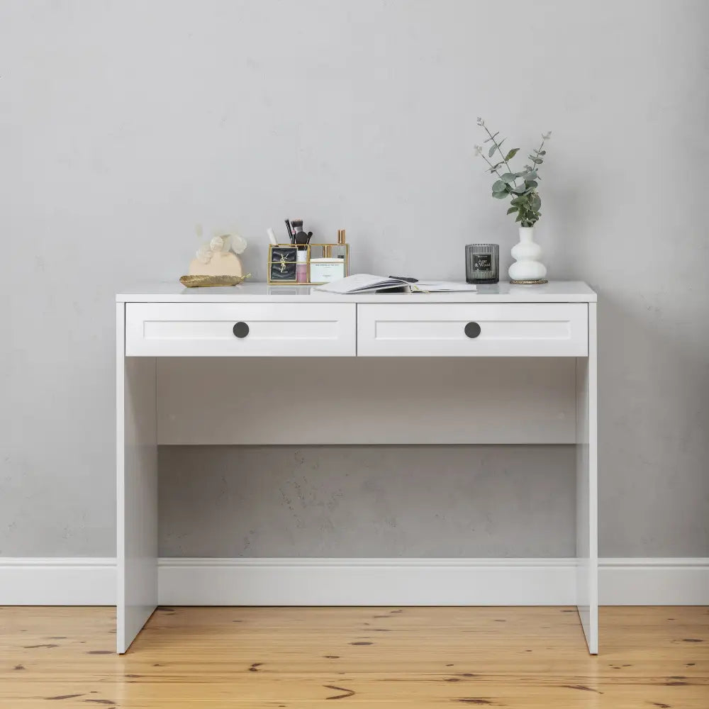ODESSA DESK - WHITE - HAMPTONS - ROUND BLACK - Furniture > Office > Desks
