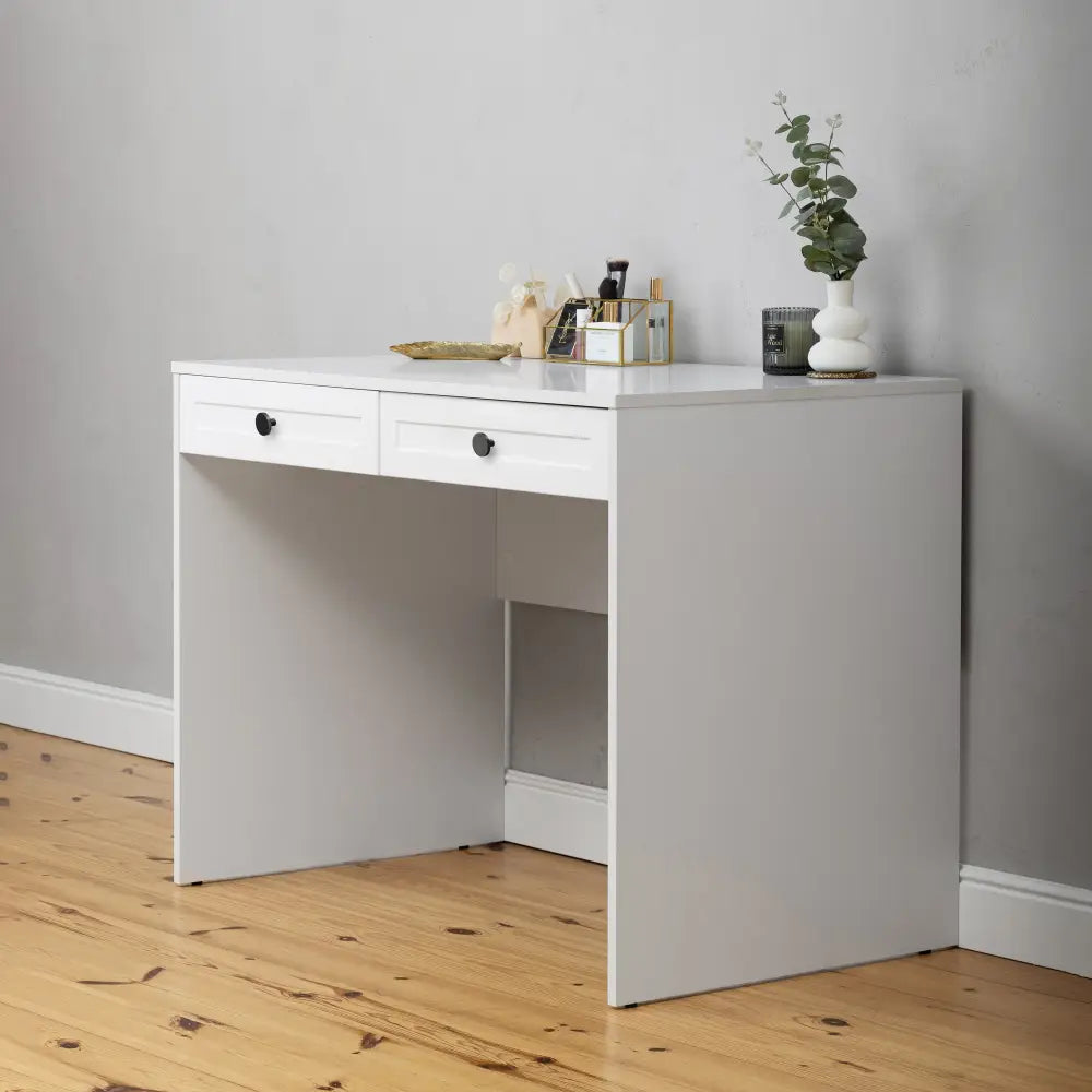 ODESSA DESK - WHITE - HAMPTONS - ROUND BLACK - Furniture > Office > Desks
