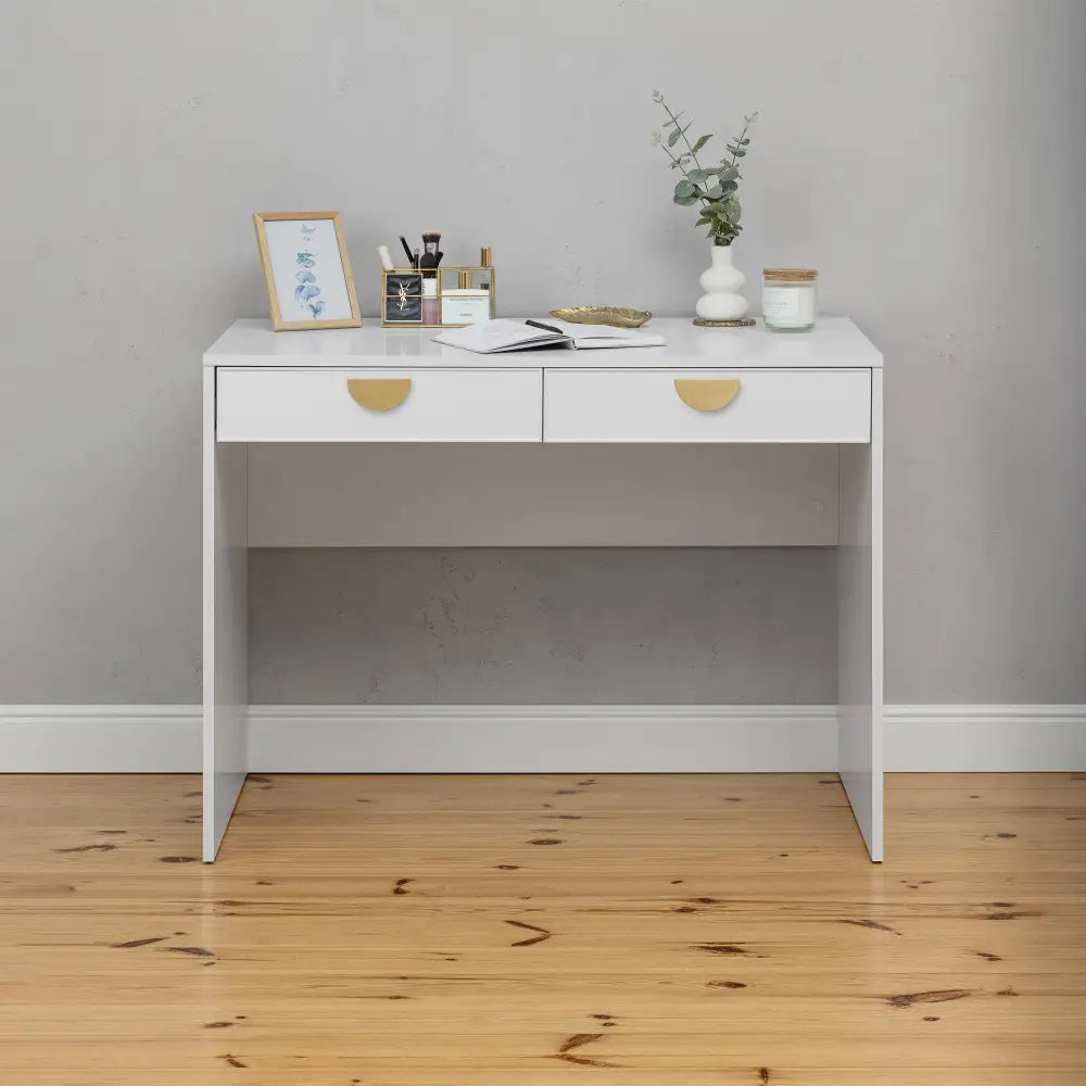 ODESSA DESK - WHITE - SLIM - HALF MOON BRASS - Furniture > Office > Desks