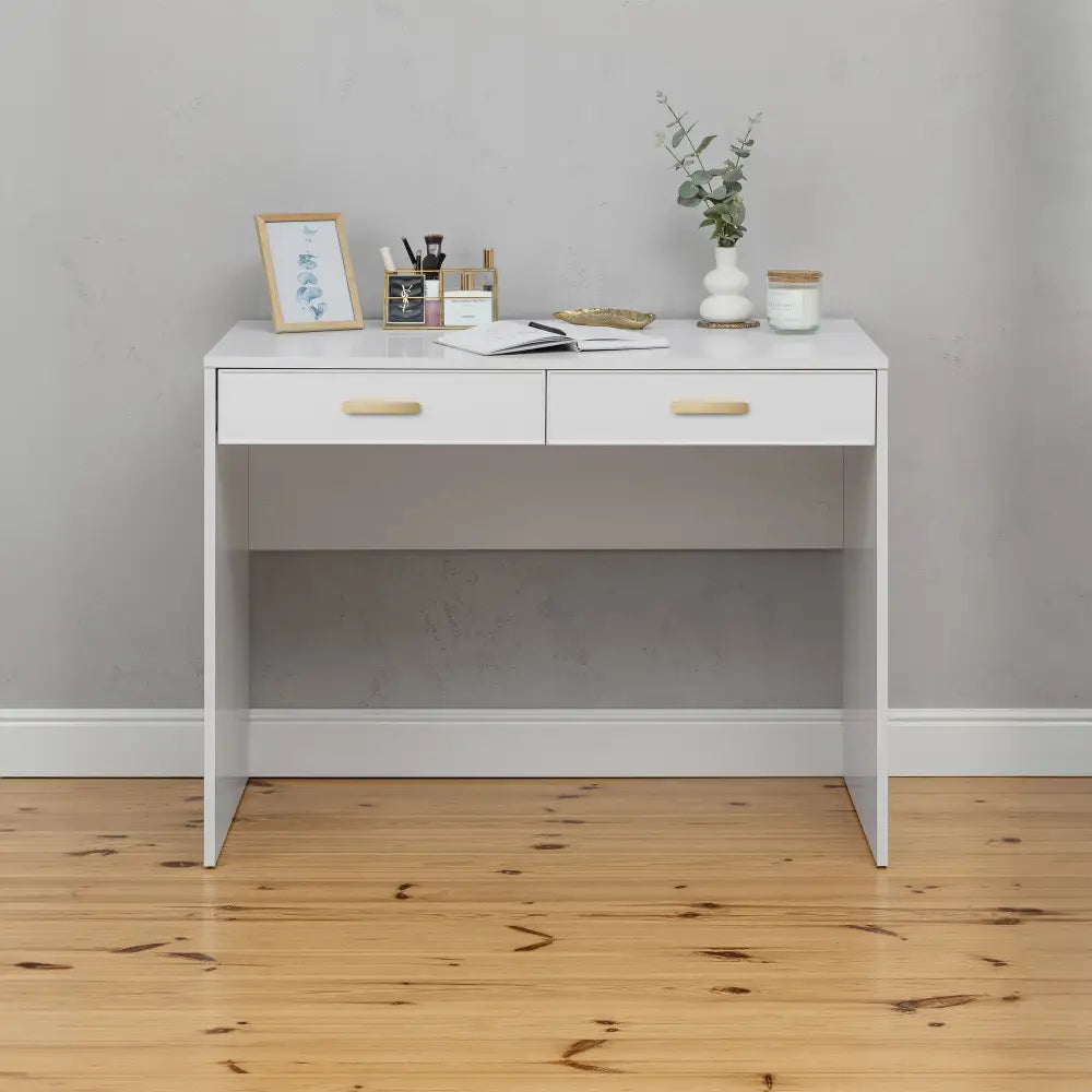 ODESSA DESK - WHITE - SLIM - OVAL BRASS - Furniture > Office > Desks