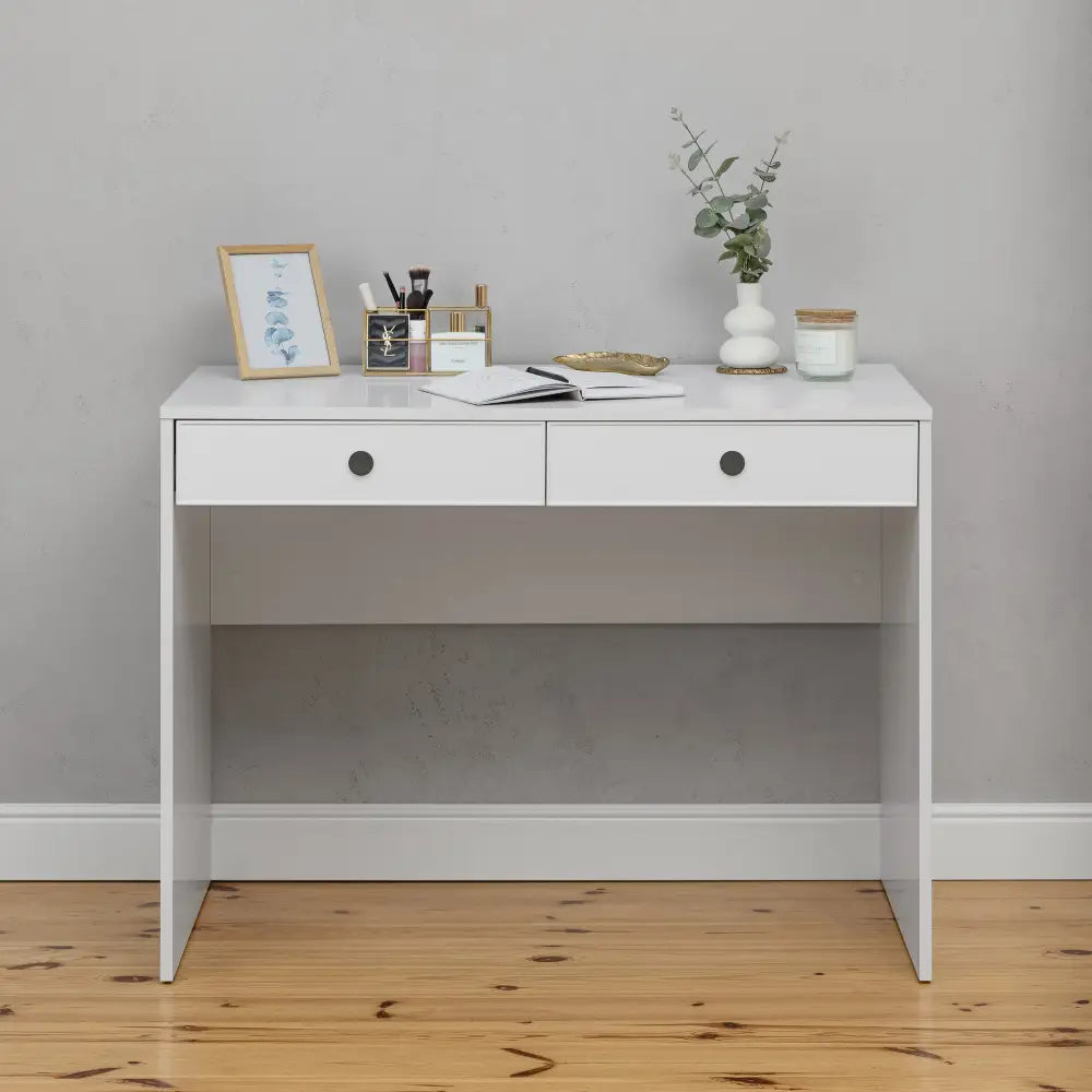 ODESSA DESK - WHITE - SLIM - ROUND BLACK - Furniture > Office > Desks