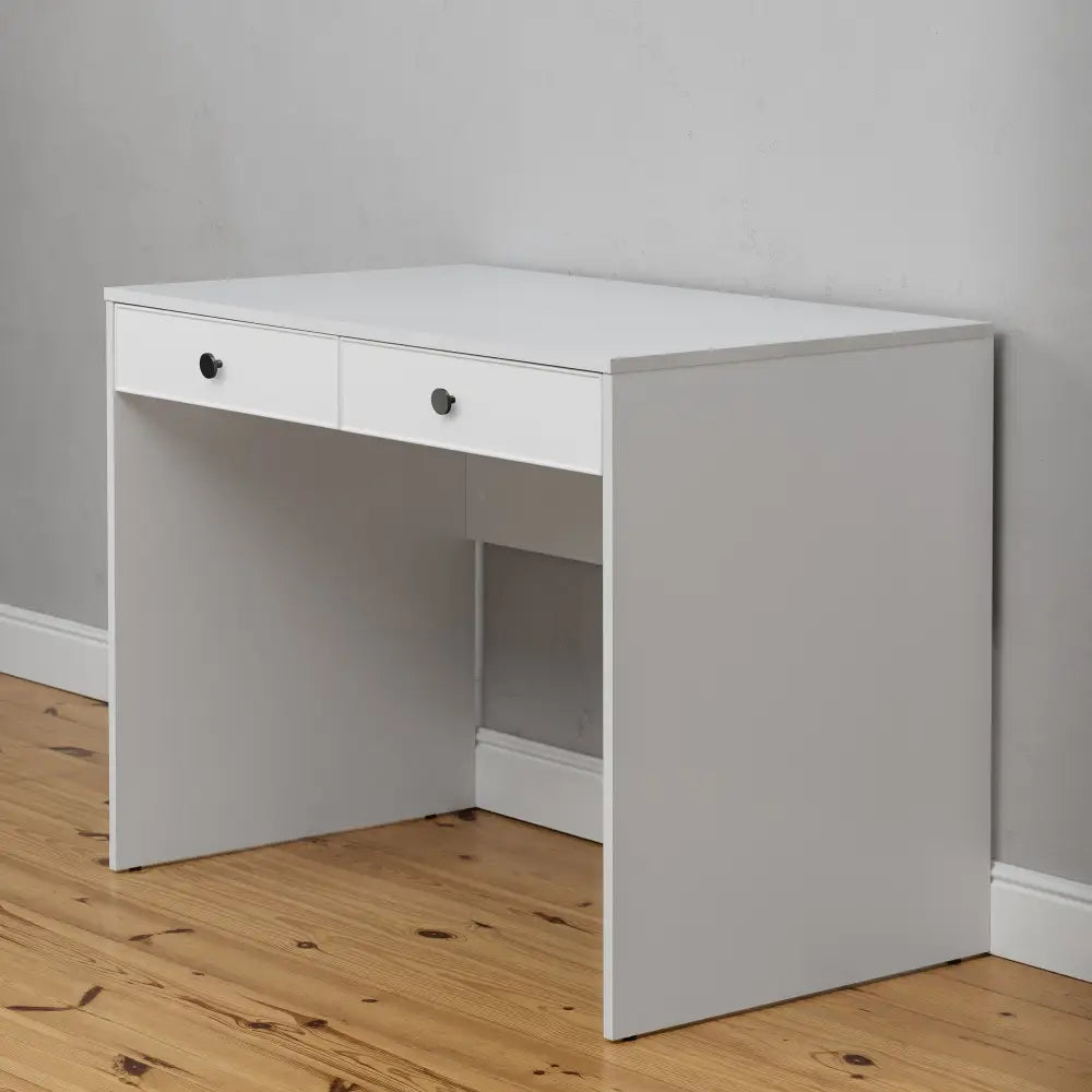 ODESSA DESK - WHITE - SLIM - ROUND BLACK - Furniture > Office > Desks