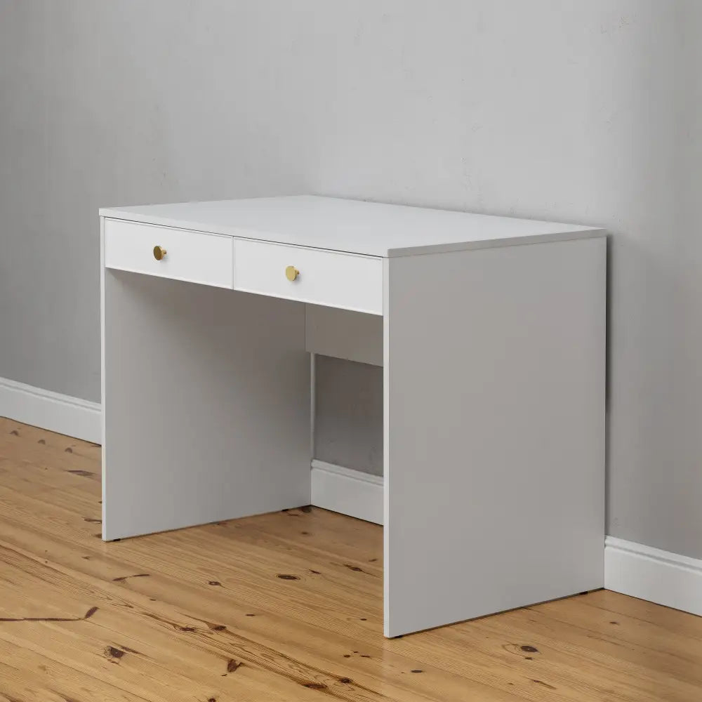 ODESSA DESK - WHITE - SLIM - ROUND BRASS - Furniture > Office > Desks