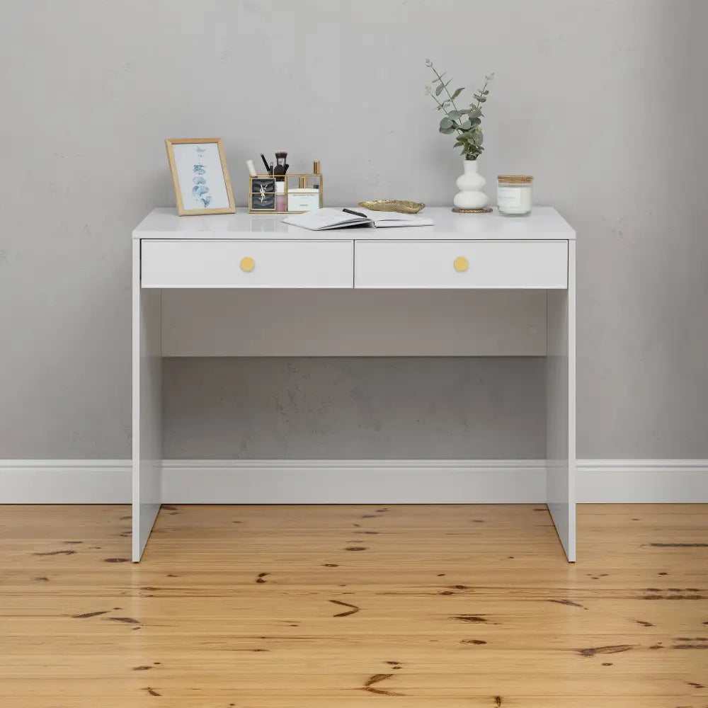 ODESSA DESK - WHITE - SLIM - ROUND BRASS - Furniture > Office > Desks
