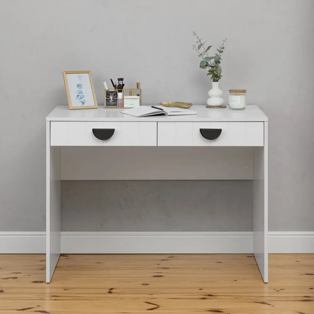 ODESSA DESK - WHITE - VJ PANEL - HALF MOON BLACK - Furniture > Office > Desks