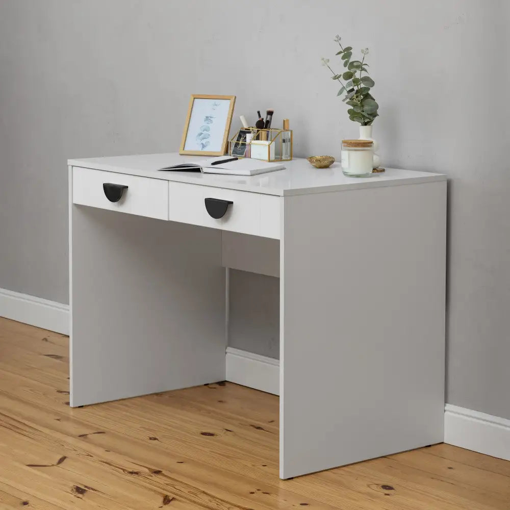ODESSA DESK - WHITE - VJ PANEL - HALF MOON BLACK - Furniture > Office > Desks