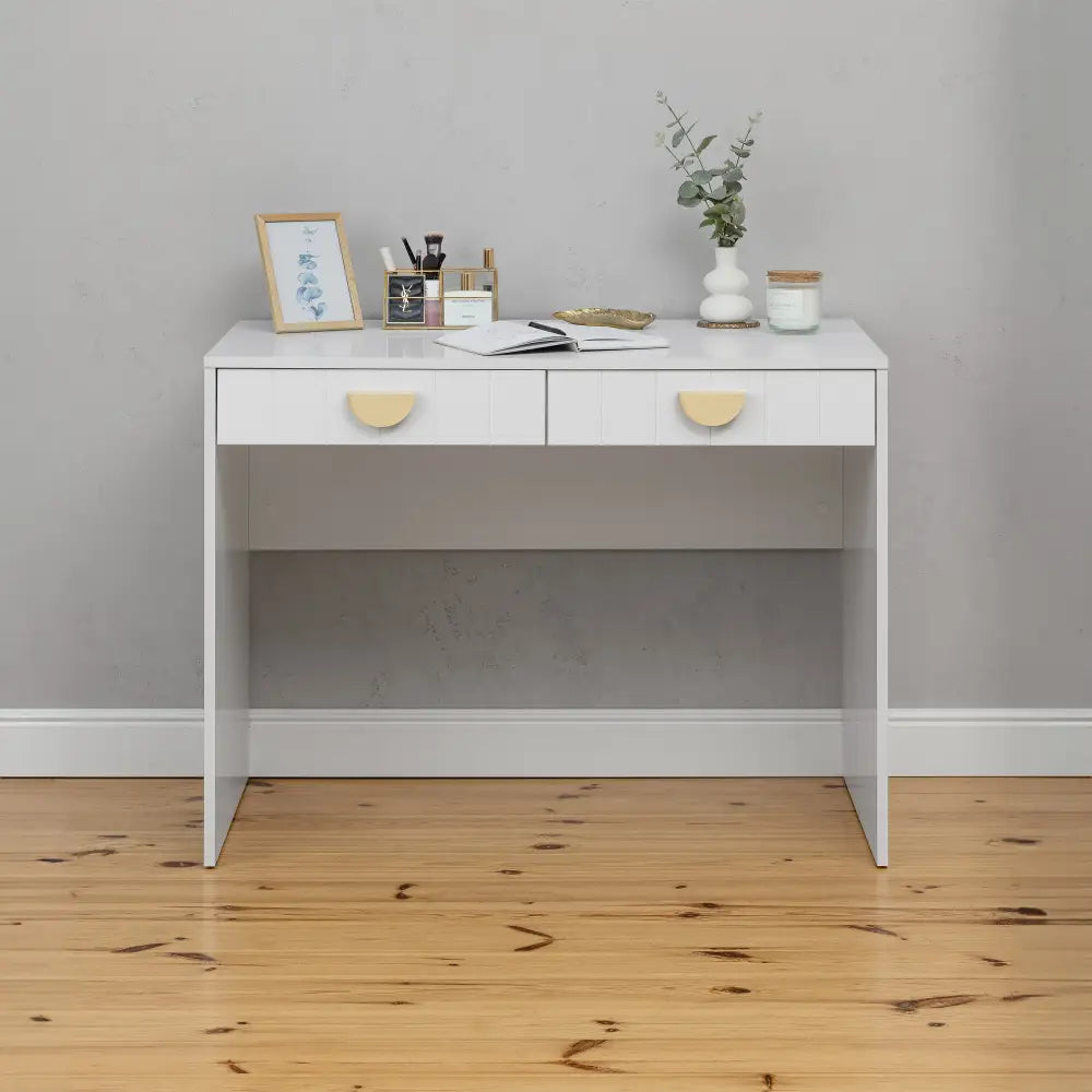 ODESSA DESK - WHITE - VJ PANEL - HALF MOON BRASS - Furniture > Office > Desks