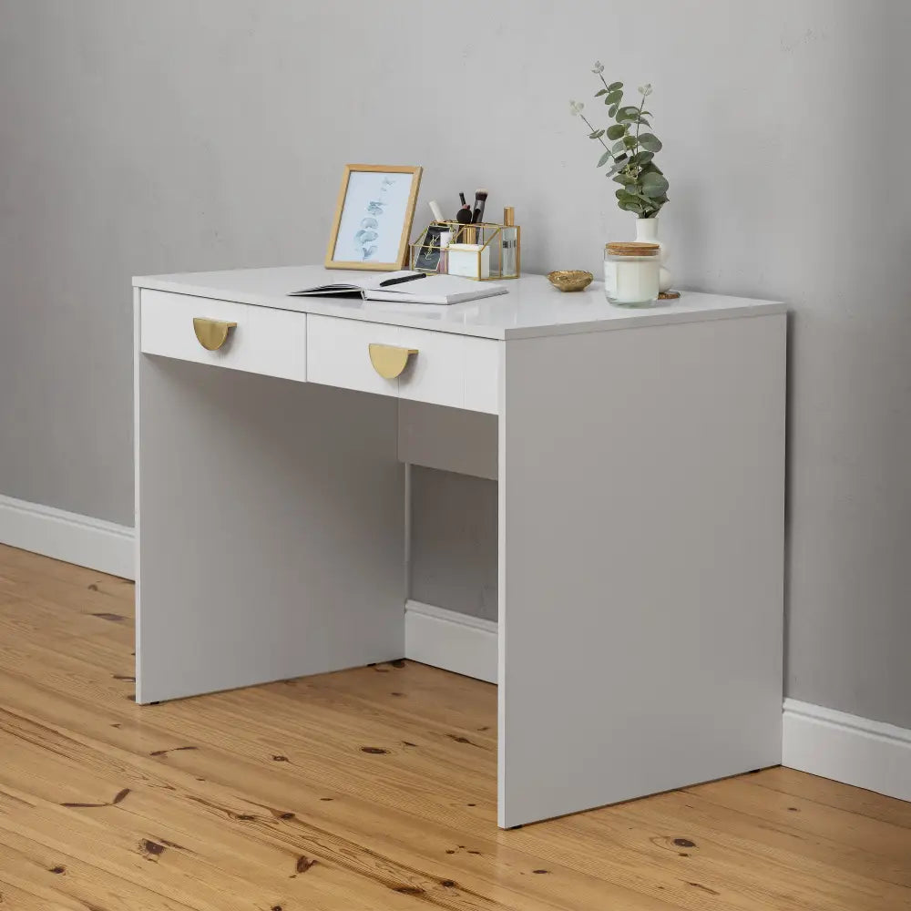ODESSA DESK - WHITE - VJ PANEL - HALF MOON BRASS - Furniture > Office > Desks