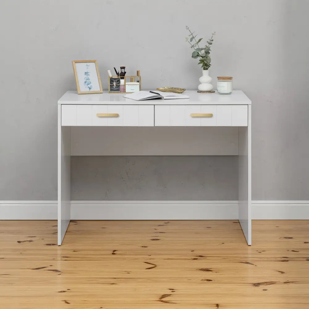 ODESSA DESK - WHITE - VJ PANEL - OVAL BRASS - Furniture > Office > Desks