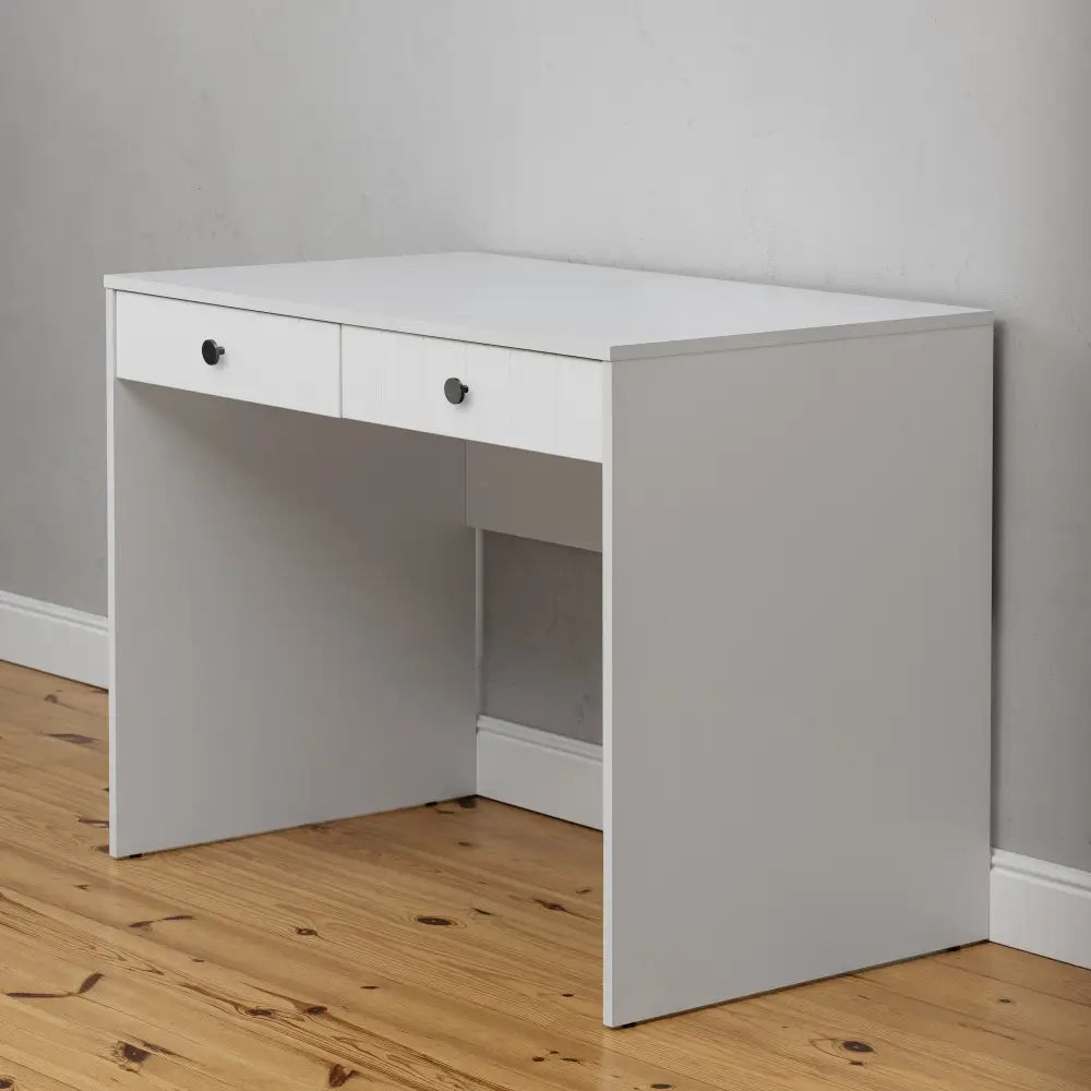 ODESSA DESK - WHITE - VJ PANEL - ROUND BLACK - Furniture > Office > Desks